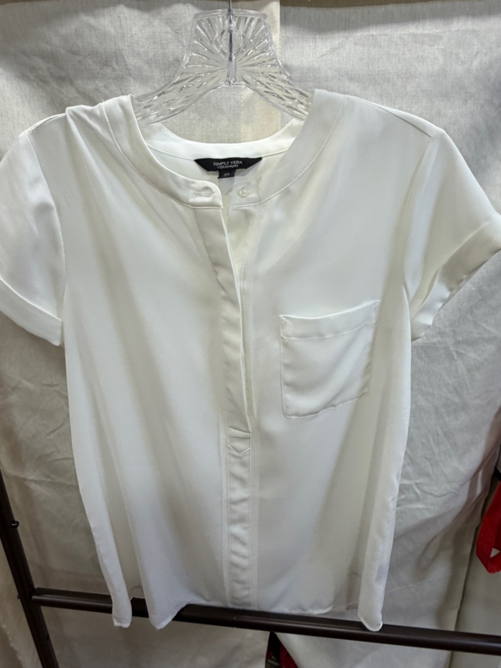Simply Vera Vera Wang Cream Button-Up Band Collar Blouse